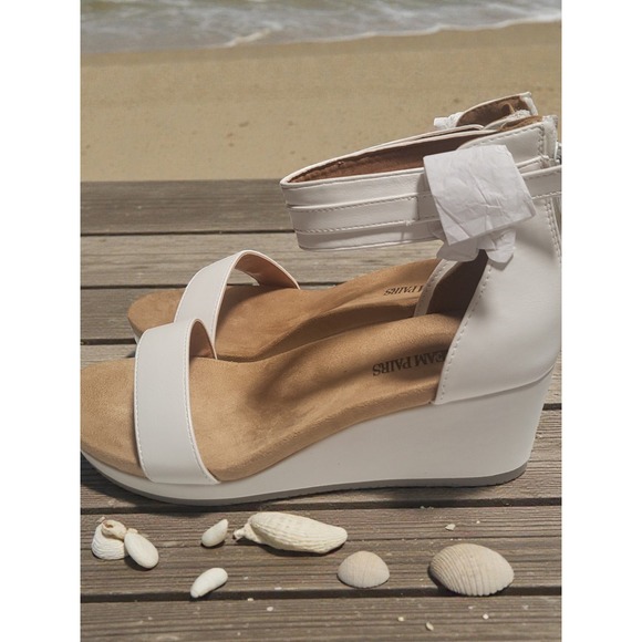 Dream Pairs White Wedge‎ Sandals Women's Ankle Strap Zip Closure Comfort Size 9 - Picture 5 of 7